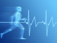 Xray of man running with a pulse measurement shown in front of him Xray of man running with a pulse measurement shown in front of him