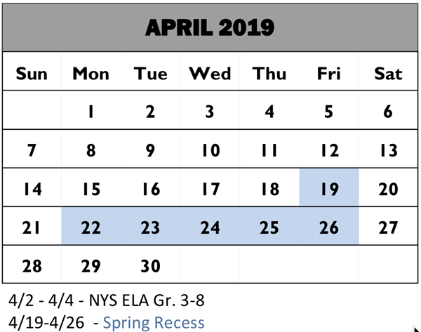 Calendar - April 2019 Calendar - April 2019