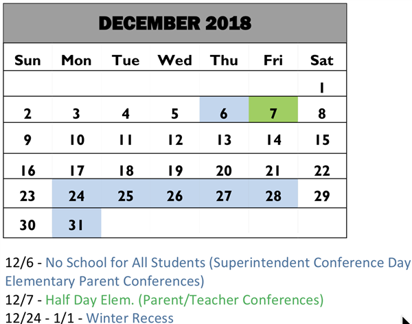 Calendar - December 2018 Calendar - December 2018