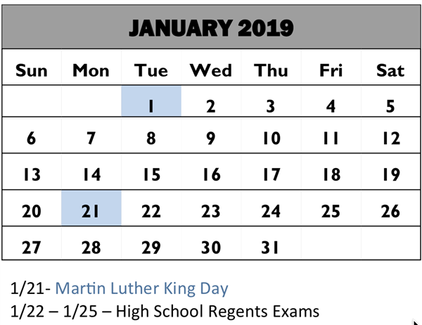 Calendar - January 2019 Calendar - January 2019