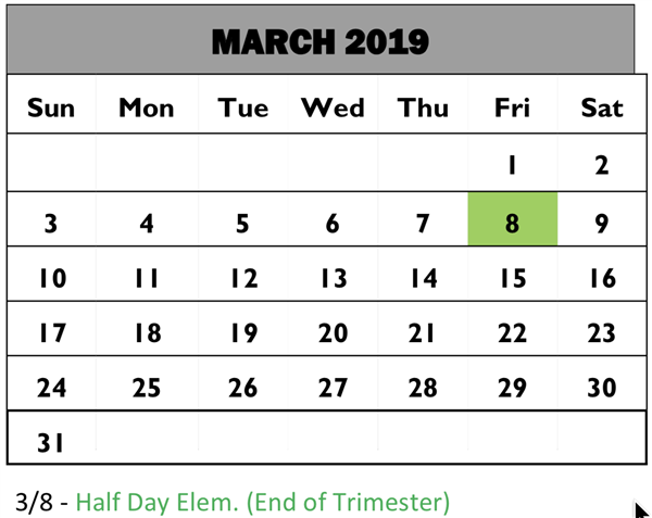 Calendar - March 2019 Calendar - March 2019