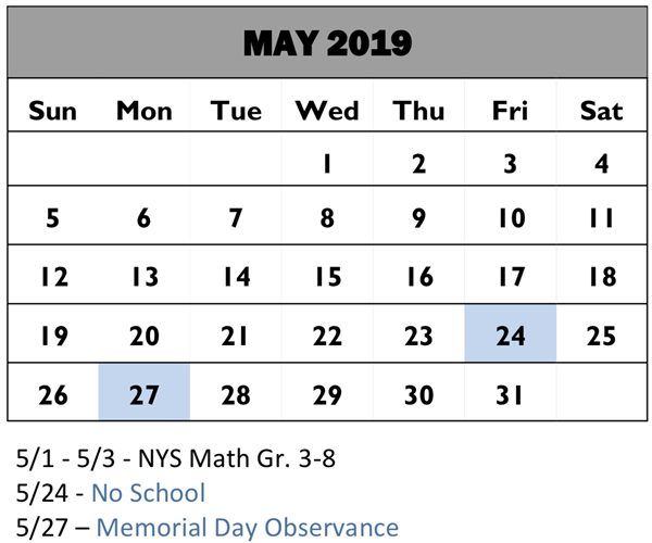Calendar - May 2019 Calendar - May 2019