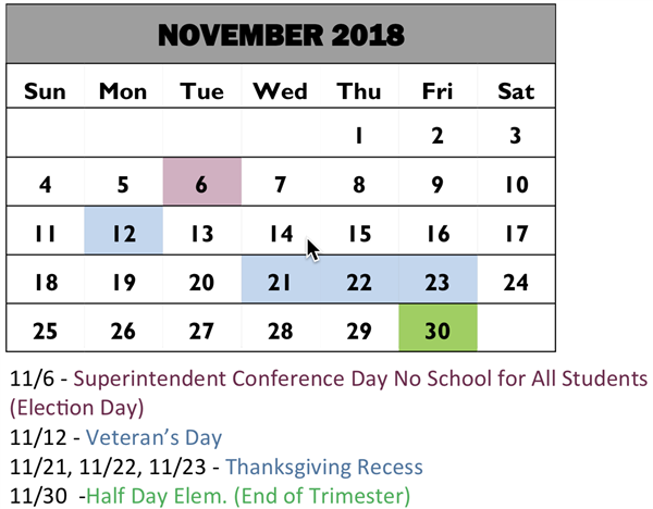 Calendar - November 2018 Calendar - November 2018