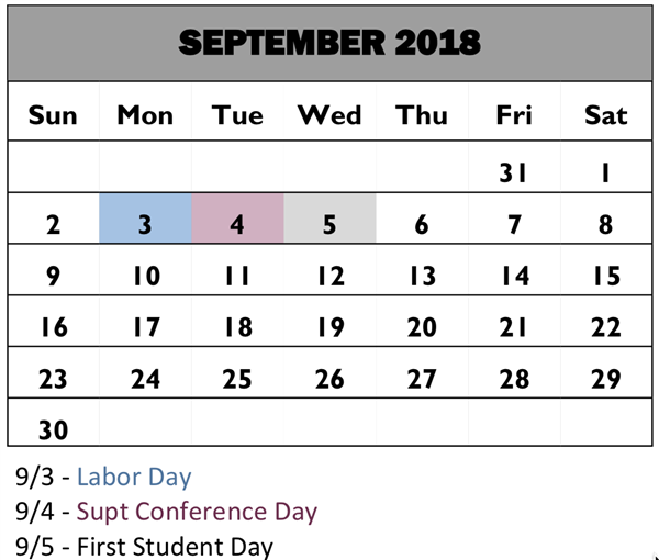 Calendar - September 2018 Calendar - September 2018