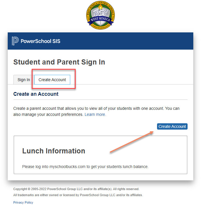 create account tab and create account button