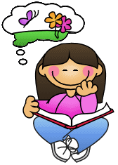Girl reading a book and thinking of flowers and a butterfly Girl reading a book and thinking of flowers and a butterfly